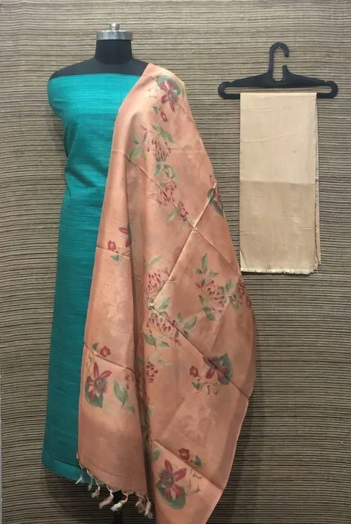 Elegant Ghicha Tussar Silk Plain Suit Material – Handwoven Natural Texture